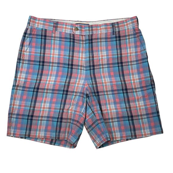 Peter Millar Plaid Golf Shorts Mens Size 38 Linen Cotton Silk Preppy Pastel - Picture 1 of 4